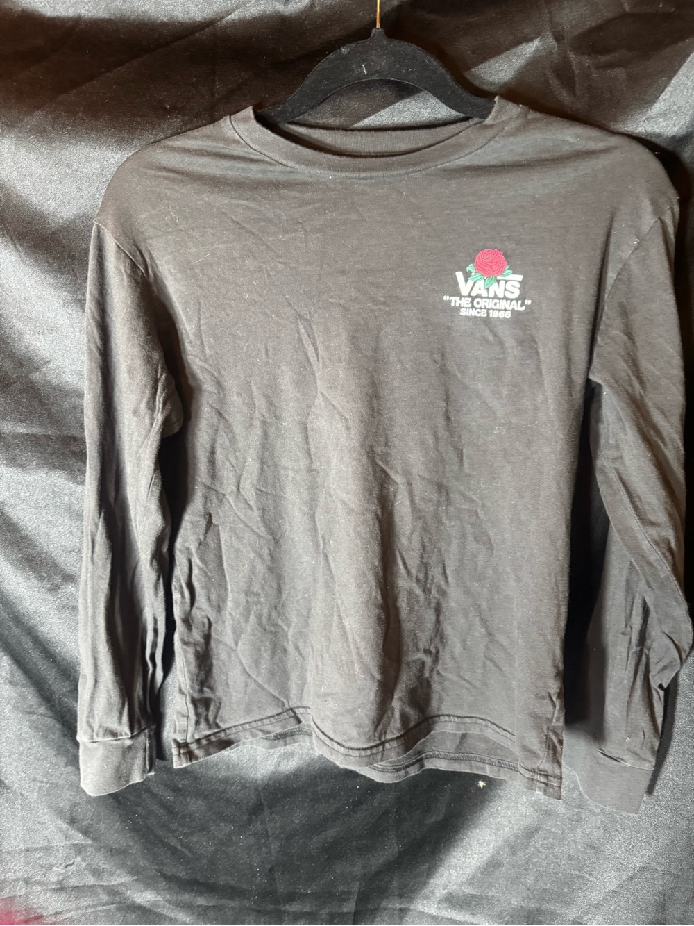 Vans Black Long Sleeve Tee with Red Rose Logo